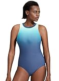 SYROKAN Damen Einteiler Sportlicher Badeanzug High Neck Gepolstert mit Reißverschluss Waldnebel 34