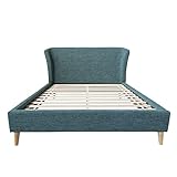 Homestyle4u 1831, Polsterbett 140x200 cm Türkis Blau Doppelbett Bettgestell Bett mit Lattenrost Rückenlehne