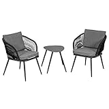 Greemotion Balkon-Set Lyon, 3-teilig, Bistro-Set aus Stahl mit Textilene-Ropes, Anthrazit