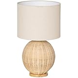 HOMCOM Tischlampe Tischleuchte Rattan-Lampenschirm Nachttischlampe Wohnzimmerlampe mit Holzsockel Rattan-Fuß 40W Naturholz 34 x 34 x 55 cm