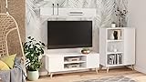 Dmora Wohnwand im skandinavischen Stil, TV-Schrank mit 1 Sideboard mit Wendetür, passendes Regal, weiße Farbe
