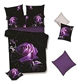 Veemoon 3-Teiliges Set Bettbezug-Sets Blumen-Bettbezüge Baumwoll-Bettbezüge Rose Vierteiliges Set Lila Bettbezüge Bettbezüge Bettdecke