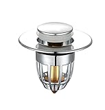 Qrity 1 Stück Waschbeckenstöpsel, Pop up Abflussstopfen Universal, Edelstahl Push Typ Drainage Gerät Filter, Mit Anti-Verstopfungs Korb, Geeignet für Abflussarmaturen von Badezimmern und Küchenspülen