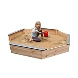 MaxxToys Sandkasten aus Holz, achteckig, Durchmesser 177 x 177 x 23 cm – 4 Bänke – Abdeckplane