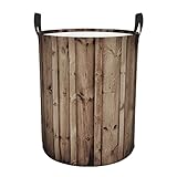 Wäschekorb mit Holzmaserung, rund, wasserdicht, beschichtet, Organizer, 2 Größen (62 l, 38 l)
