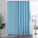 Furlinic Duschvorhang Überlänge Badvorhang Anti-schimmel Textil für Badewanne und Dusche Vorhang aus Stoff Antibakteriell Waschbar mit 12 Duschringen Hellblau Extra Groß 200x200cm.