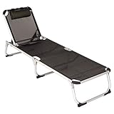 Divero Gartenliege Camping Liege 187x59x30 cm mit Kopfkissen Sonnenliege klappbar 5fach verstellbar Aluminiumrahmen Dreibeinliege wetterfest robust Puula (Schwarz)