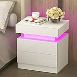 LDSZXNE Nachttisch mit 2 Schubladen,Weiß Nachttisch Schlafzimmer Kommode mit RGB LED Lichtleiste für Schlafzimmer, Wohnzimmer