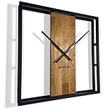 Wanduhr groß quadratisch LOFT Square Metall Holz 3D 50cm Durchmesser Schwarz