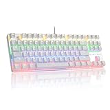 HiveNets Mechanische Tastatur 87 Tasten Blaue Schalter Anti-Ghost RGB-Hintergrundbeleuchtung Speziell für Videospiele (Weiß)