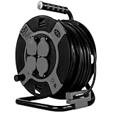 REV Kabeltrommel EX 50m Outdoor Verlängerungskabel außen IP44, Ideal für Garten und Camping, 4-fach, H05VV-F, grau
