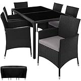 TecTake 800325 Poly Rattan Sitzgruppe für 6 Personen, Gartenmöbel Set mit Tisch und 6 Stühlen, Essgruppe für Garten Terrasse und Balkon, inkl. Sitzkissen und Schutzhülle (Schwarz-Grau | Nr. 404320)