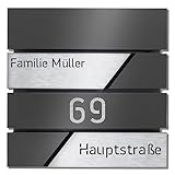 Design Anthrazit Briefkasten mit Hausnummer & Ihre Namen Gravur Personalisiert, Wandbriefkasten mit Extra Zeitungsfach, Briefkasten Groß 37x37x11cm, Rostfrei und UV-beständig Verzinkter Stahl, Silber