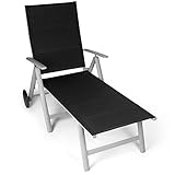 Vanage Sonnenliege Klappbar Aluminium Mit Rollen, gepolster, 7-Stufen Verstellbar, Belastbar Bis 100 kg, Wetterfest, Schwarz, Alu, Gartenliege, Freizeitliege Klappbar, Campingliege
