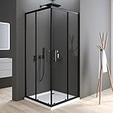 Boromal Duschkabine Eckeinstieg Schwarz 90x90x185cm Doppel Schiebetür 6mm ESG Glas Dusche Duschabtrennung Duschwand