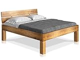 moebel-eins CURBY 4-Fuß-Bett mit Kopfteil, Material Massivholz, rustikale Altholzoptik, Fichte, 200 x 220 cm, Vintage, Komforthöhe