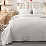 ENCOFT 3 Teilig Tagesdecke Weiß 220x240 cm Polyester Bettüberwurf Patchwork mit 2 Kissenbezug geeignet für das ganze Jahr,aus Atmungsaktive Gesteppte Decke (Weiß, 220 x 240cm)
