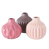 3 x Vase Lenja Steingut braun Altrosa Hellrosa Höhe 10,5 cm, Geschenk, Tischdeko