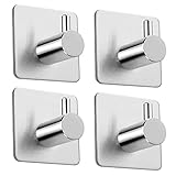Aikzik Handtuchhaken Ohne Bohren, Klebehaken Selbstklebend Haken 4 Stück Wandhaken Edelstahl für Bad und Küche, Silber
