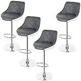 Flyelf 4er Set Barhocker mit Lehne,Kunstleder Tresenhocker 360° Drehbar,Höhenverstellbar 59cm-79cm (4-Grau+Weiß)