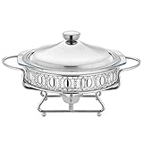 SPUZZO Lebensmittelwärmer Goldener Runder Glas Buffetofen, Lebensmittel Heizungsbehälter Tisch Trockener Hot Pot Alkoholherd 2.0l (Color : B)