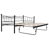 Festnight Bettgestell mit 4 Rollen Metallbett Ausziehbares Bett für Schlafzimmer oder Gästezimmer Schwarz Stahl 180×200/90×200 cm