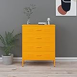 ZEYUAN Kommode, Sideboard, Esszimmerschrank, Kleiderschran, Schlafzimmer Kommode, Senfgelb 80x35x101,5 cm Stahl