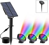 NATPOW Solar Teichbeleuchtung, RGB Unterwasser Teichlicht Landschaftsscheinwerfer Teichleuchten Tauchstrahler mit IP68 wasserdicht, Farbwechsel Gartenbeleuchtung für Garten, Patio, Baum(3 in 1)
