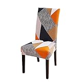 NCWANG Stuhlhussen 6 Stück Universal, Grau Orange Quadrat Universal Stuhlhussen aus Polyester Elastische Moderne Beschützer Langlebig Stuhlhussen für Esszimmer, Hotel, Bankett, Hochzeit, Partys Deko