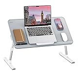 Laptop Tisch, SAIJI Bett Tisch, Dicker stabil Füße, Höhenverstellbar und Winkelverstellbar, genügend Maus Platz, bis zu 17in Laptop, für Homeoffice, Frühstücken, Lernen (Grau, 60 * 33cm)