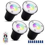 GREEMPIRE RGB LED Bodeneinbaustrahler Aussen, 4er Set 3W Bodeneinbauleuchten, 12V-24V DC, IP67 Bodenstrahler Außen, Bodenleuchte für Terrasse Licht Garten Einbauleuchten Poolbeleuchtung, Bodenlampe