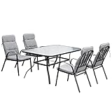 Outsunny Sitzgruppe 5 TLG. Gartenmöbel-Set, Balkonmöbel mit 1 Tisch, 4 Stühlen, Sitzgarnitur mit Schirmloch, für Terrasse, Stahl+Polyester, Grau+Schwarz