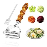 Rouclo 3-in-1 Sparschäler Julienneschneider, Schäler mit Holzgriff Spargelschäler Spiralschneider mit Edelstahl Klingen, Peeler Gemüseschäler für Gurken, Zucchini,Gemüsenudeln, inkl. Reinigungsbürste
