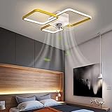 FAZRPIP Moderner 22-Zoll-Deckenventilator mit Lichtern und Fernbedienung, flacher Ventilator mit LED, Unterputzmontage, 3 Farben, 6 Geschwindigkeiten, winddimmbar, quadratische Deckenleuchte
