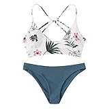 JUTOO Tankini Bathing Suits for Women, Bikini High Waist Damen Bikini Push Up Badeshorts Women Floral Random Print Bikini Set-Up Swimsuit Beachwear Padded Swimwear Jumpsuit Sexy (L, Blau)