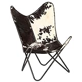 JUNZAI Butterfly-Sessel, Butterfly Chair, Relaxstuhl, Armlehnensessel, Clubsessel, Schwarz und Weiß Echtes Ziegenleder