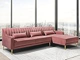 Vente-unique Meyreuil Ecksofa, Velours, Altrosa, rechter Winkel