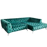 KAWOLA Sofa Chesterfield Samt Velvet NARLA Ecksofa Big Sofa 3 Sitzer Recamiere rechts Metallfüße Federkern (BxHxT) 279x71x190 Farbe grün