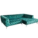 KAWOLA Sofa Chesterfield Samt Velvet NARLA Ecksofa Big Sofa 3 Sitzer Recamiere rechts Metallfüße Federkern (BxHxT) 279x71x190 Farbe grün