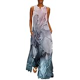 Freizeitkleider Damen Sommer Lange Kleider Strandkleider Plus Größe Druck Tägliche Freizeit Ärmellos V-Ausschnitt Chiffonkleid Maxi-Kleidung Mit Einem Etuikleid Bohemian Süße Kleid