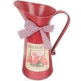 DOITOOL Vase Vintage Rustikale Shabby-Chic-Vase Für Krugvase Metall Dekorative Blumenvase Vintage-Krugvase Metall Bauernhaus-Dekoration Für Küche Badezimmer (Rot) Blumendekor