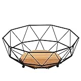Rubberneck Obstkorb mit Holzboden aus Metall in Schwarz - Moderne Obstschale mit Holz Einsatz für Küche und Wohnzimmer