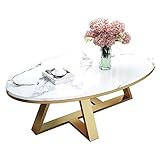 TISTIK Ovaler Marmor-Couchtisch moderner minimalistischer Wohnzimmer-Teetisch, modischer Cocktail-Akzenttisch, Beistelltisch mit Metallrahmenbeinen für Kleiner Wohnungen