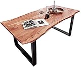 SAM Baumkantentisch 120x80 cm Quarto, Akazienholz massiv + naturfarben, Esstisch mit schwarzem U-Gestell, Esszimmertisch/Holztisch Industrial-Design, Tischplatte 26 mm, FSC® 100% Zertifiziert