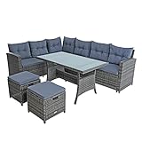 ESTEXO Polyrattan Essgruppe Lounge Möbel Set Sofa Gartenset Gartengarnitur Sitzgruppe Lounge-Set Rattan Gartenmöbel-Set Sofa-Set (Anthrazit-Grau)