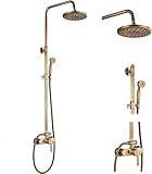 HAIKANGSHOP Duschsystem In Goldener Messinghöhe. Verstellbare Duschsäule Aus Antikgoldenem Messing, 3 Duschmodi Mit Ablage (Farbe : Qt-or, Größe : 150cm)