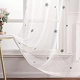 MIULEE Sheer Vorhang Voile Sterne Stickerei Ösen Transparent Dekoschal Gardine Ösenvorhang Schals Fensterschal für Kinderzimmer Wohnzimmer Schlafzimmer 2er Set 225 X 140cm（H x B） Sterne Grau