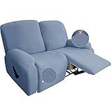 DSHUB Stretch-Liegestuhl-Schonbezug, Jacquard-Liegestuhl-Schonbezug für 1/2/3-Kissen-Sofa mit Seitentasche, Möbelschutzbezüge für Wohnzimmer, Hellblau, 2-Sitzer