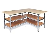 Ondis24 Werkstatt-Set Ecklösung Sparfuchs-Uwe 180 x 120 x 92 cm (H), 2X Werkbank aus Metall, melaminbeschichtete Arbeitsplatte, Problemlöser für Ecke