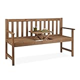 Relaxdays Gartenbank mit integriertem Tisch, 3 Sitzer, robuste Holz Sitzbank, Garten & Balkon, HBT: 90x152x56 cm, braun